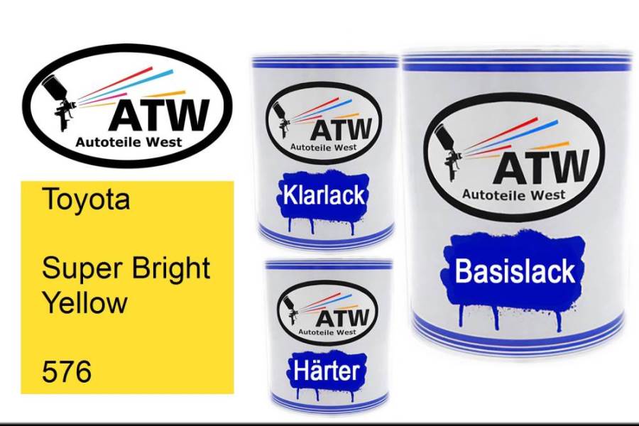 Toyota, Super Bright Yellow, 576: 1L Lackdose + 1L Klarlack + 500ml Härter - Set, von ATW Autoteile West.